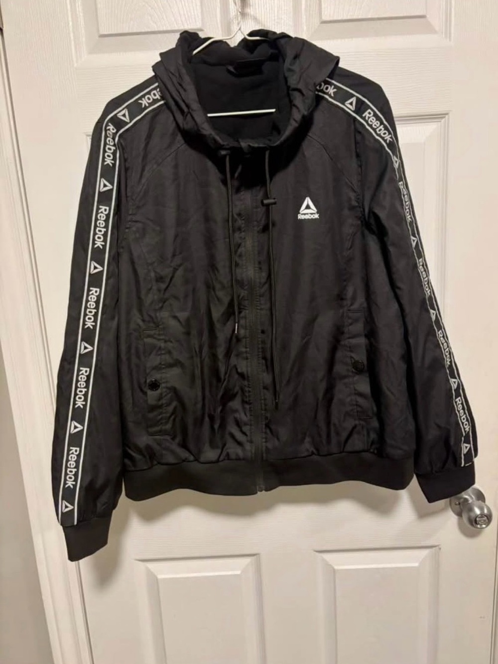 Reebok Black Hooded Track Jacket with Logo Tape